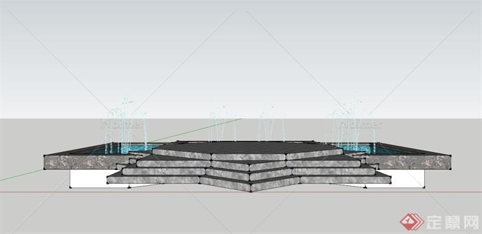 现代八角形水池景观设计SU模型