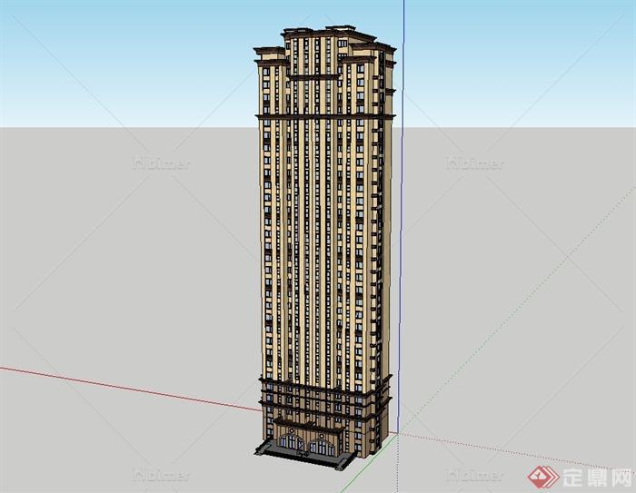 新古典风格详细高层小区居住楼设计su模型[原创]
