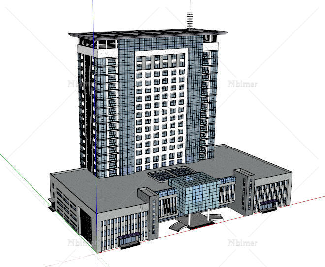 现代某高层独栋银行办公大楼建筑设计SU模型[原创
