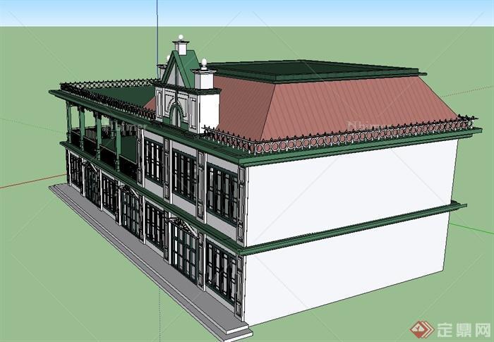 某欧式两层餐饮店建筑设计SU模型