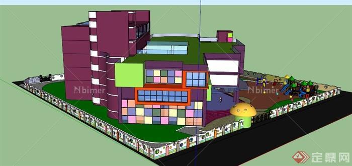 现代彩色幼儿园教学楼建筑设计su模型[原创]