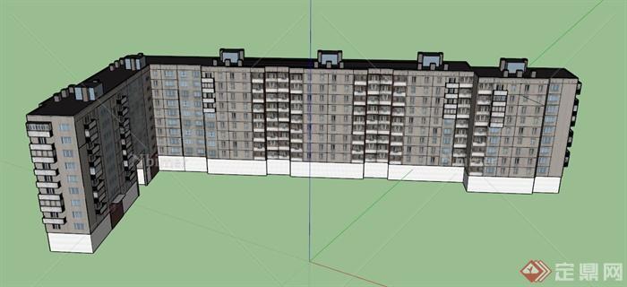 现代某住宅公寓建筑设计SU模型