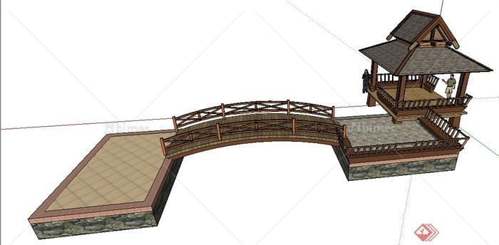 东南亚风格凉亭及园桥组合su模型