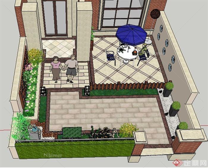 中式风格住宅庭院设计su模型