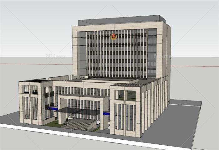 两栋现代风格公安局大楼建筑设计su模型[原创]