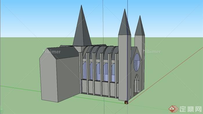 某欧式风格简易教堂建筑结构设计SU模型[原创]