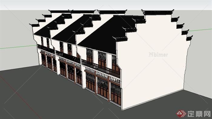 古典中式两层徽派住宅建筑设计SU模型