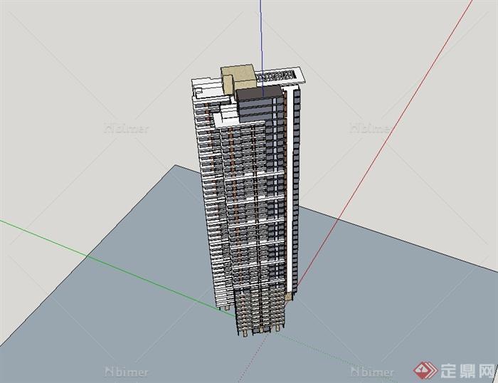 某现代风格详细精致高层居住建筑设计su模型[原创