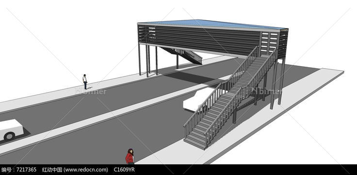 现代风格三角形人行天桥SU模型