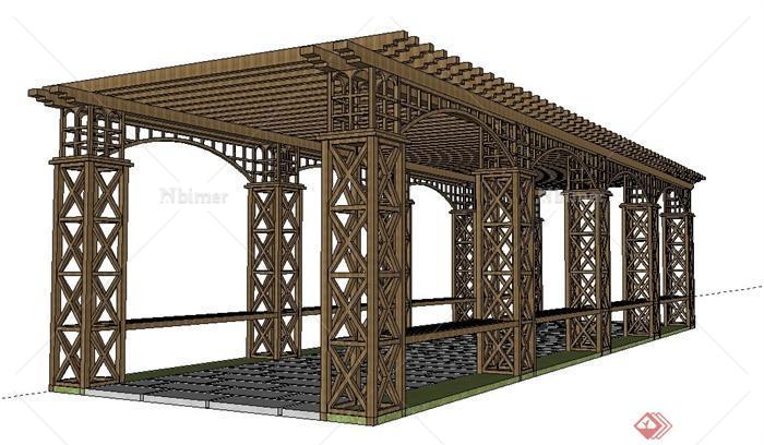 园林景观中式木质廊架设计su模型