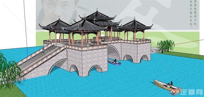 中式风格亭桥SU模型