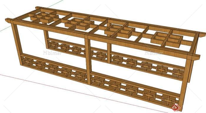 简约新中式风格木制廊架su模型