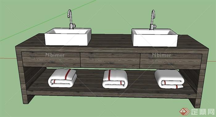 现代室内木质洗手台设计SU模型