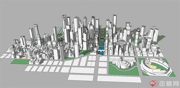 大型城市地块建筑规划设计SU白模