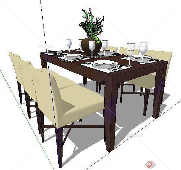 现代简约风格六人餐桌椅su模型