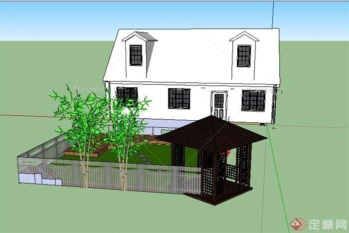 某2层居住建筑设计SU模型（含庭院）