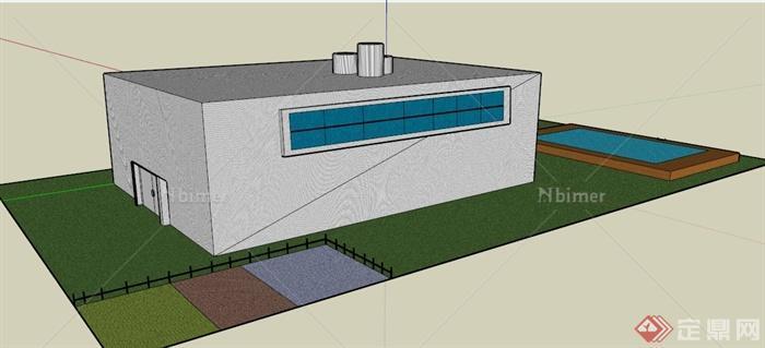 一间工业厂房建筑设计SU模型