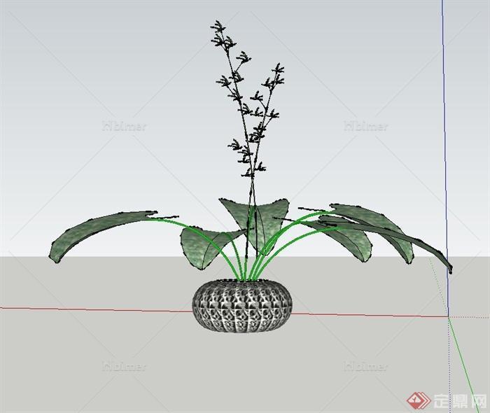 某室内装饰圆形花钵设计SU模型