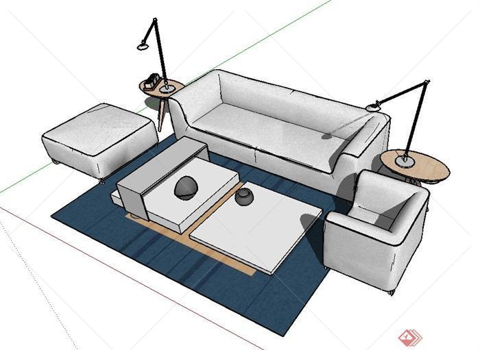 现代室内简约式沙发组合设计SU模型
