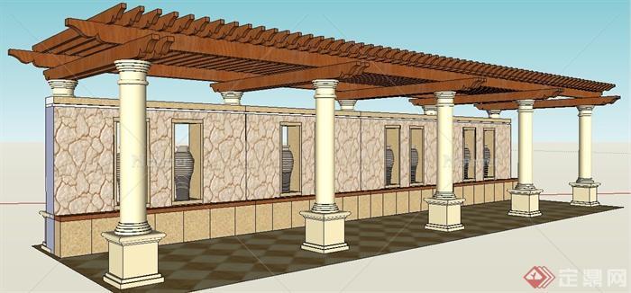 新古典风格廊架及景墙组合su模型
