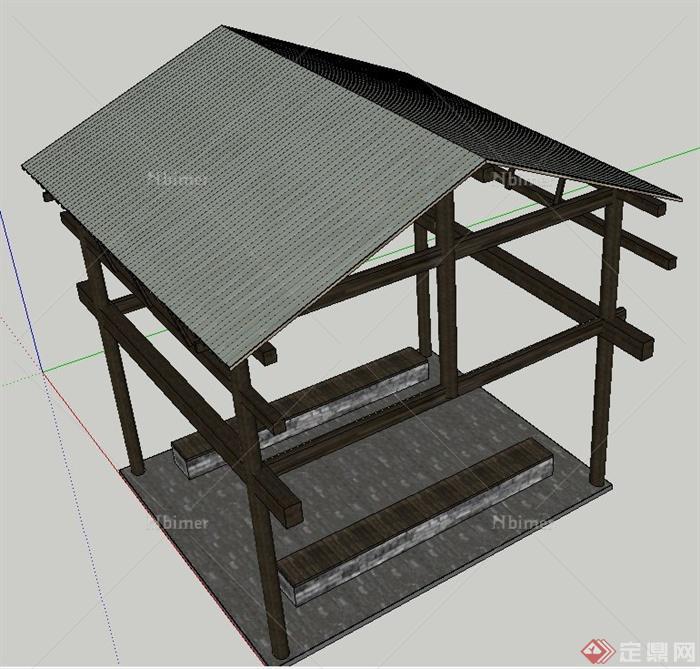 木质简易四角廊架设计SU模型