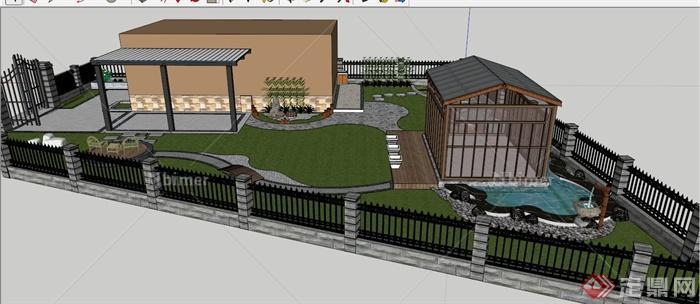 新中式别墅庭院su模型