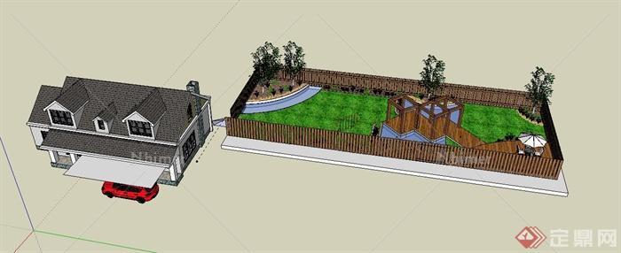 某住宅建筑和庭院景观设计SU模型
