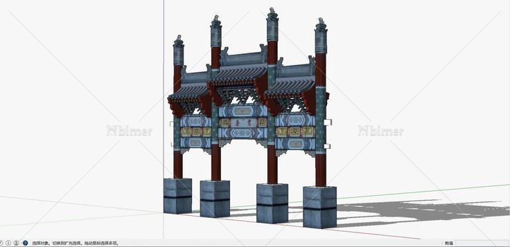 0927中式牌坊门楼大门32(184189)su模型下载