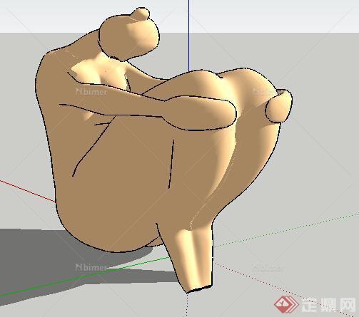 现代风格一个抽象卧着人体雕塑小品设计SU模型