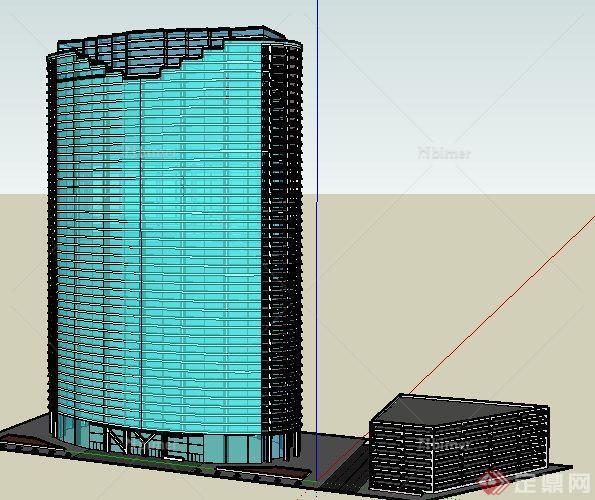 现代高层简约办公大楼建筑设计su模型