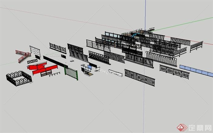 现代风格多种不同造型的栏杆设计su模型[原创]