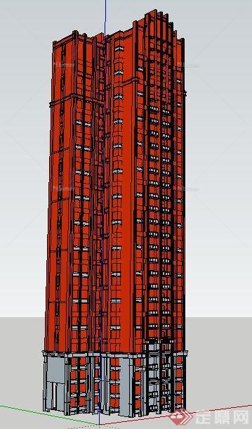 现代高层红色住宅楼建筑设计su模型[原创]