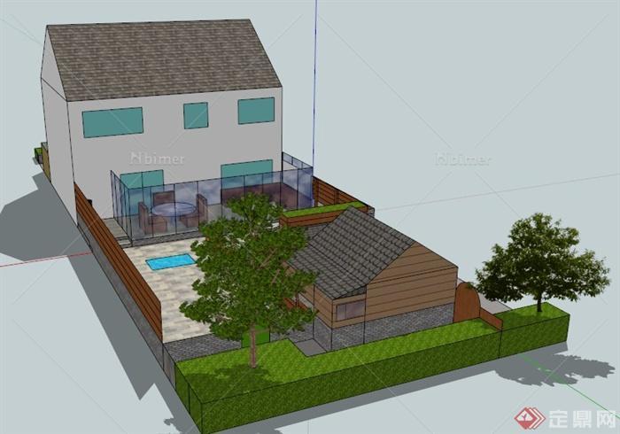现代简约式某两层住宅建筑景观设计SU模型