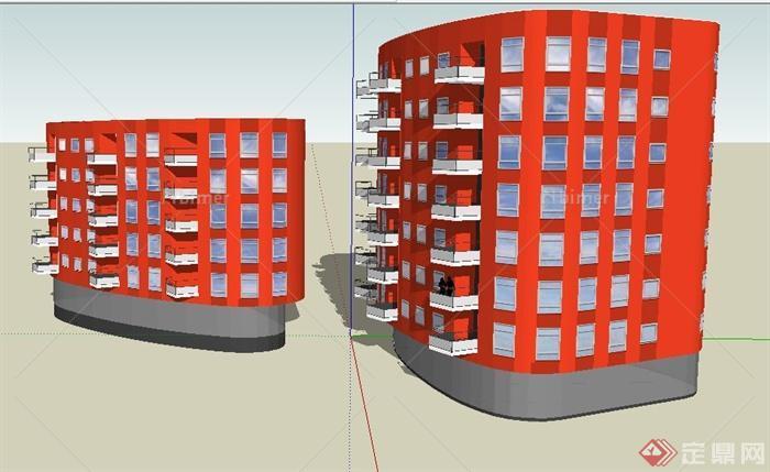 某两栋现代办公楼建筑设计su模型