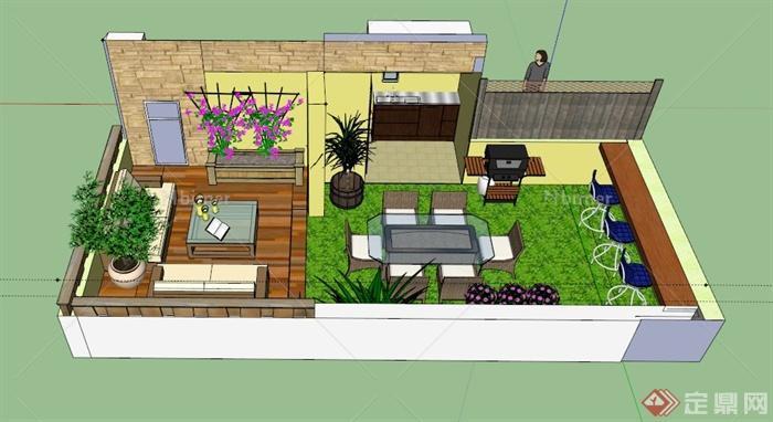 某现代住宅庭院花园景观规划设计SU模型