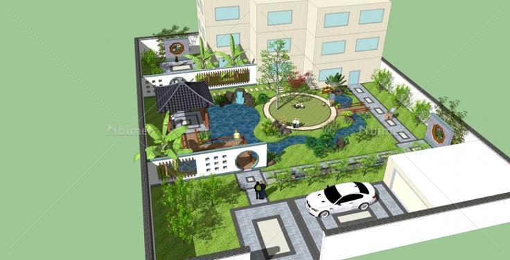 中式别墅庭院景观整体设计方案带SketchUp模型下