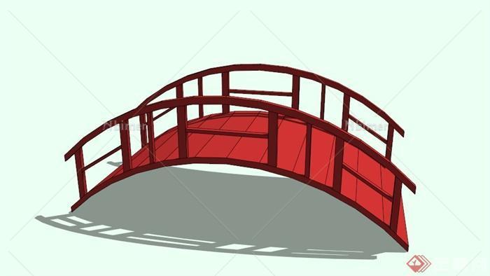 现代红木拱形园桥设计SU模型[原创]