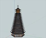 宝塔侗族特色的塔标志性建筑，精品sketchup模型