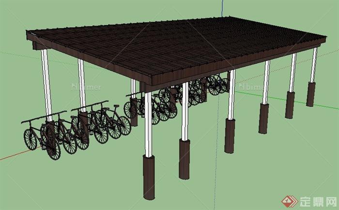 园林景观现代自行车停车棚su模型