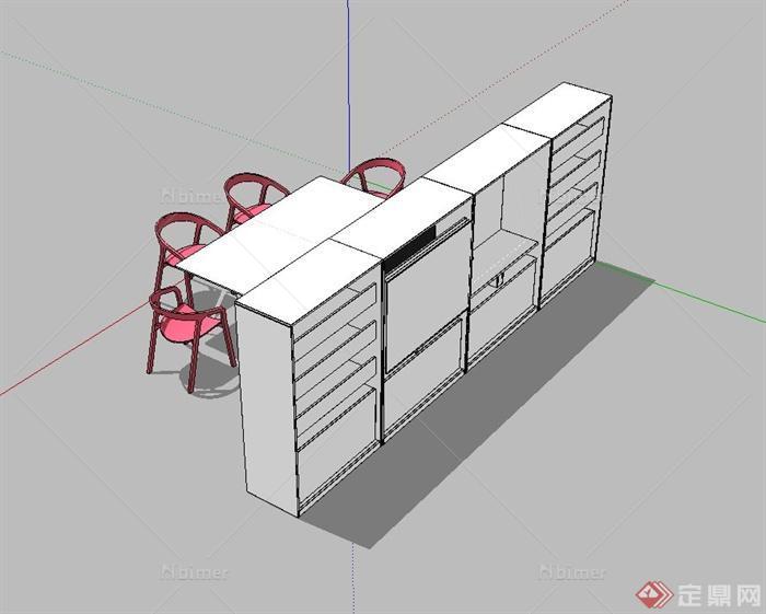 某现代风格室内办公桌椅柜子设计su模型[原创]