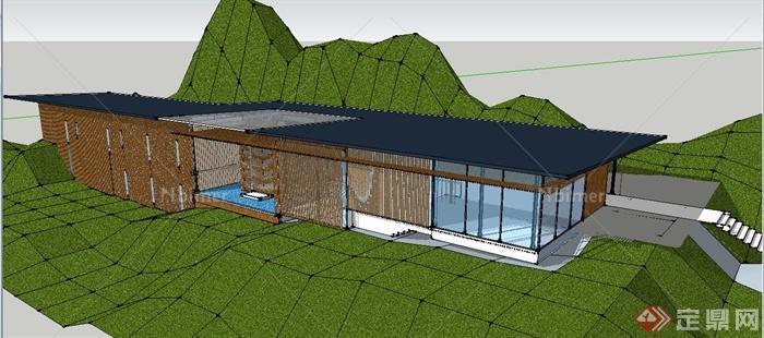 现代山地竹屋住宅建筑设计su模型（含CAD、PPT）