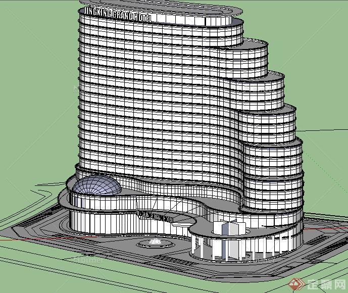某现代风格宾馆酒店建筑设计SU模型素材57