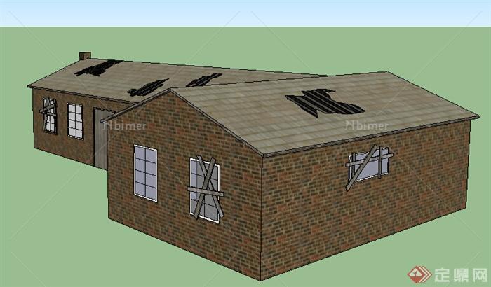 简单农村自建单层住宅建筑设计SU模型