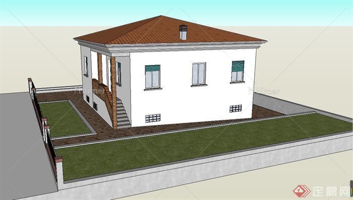 某坡地双层住宅建筑设计SU模型