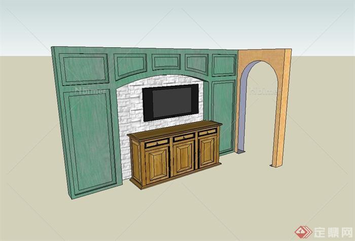 某室内客厅电视墙、电视柜、电视设计su模型