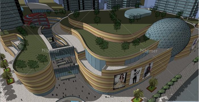 现代风格城市综合体商场、办公楼建筑设计su模型