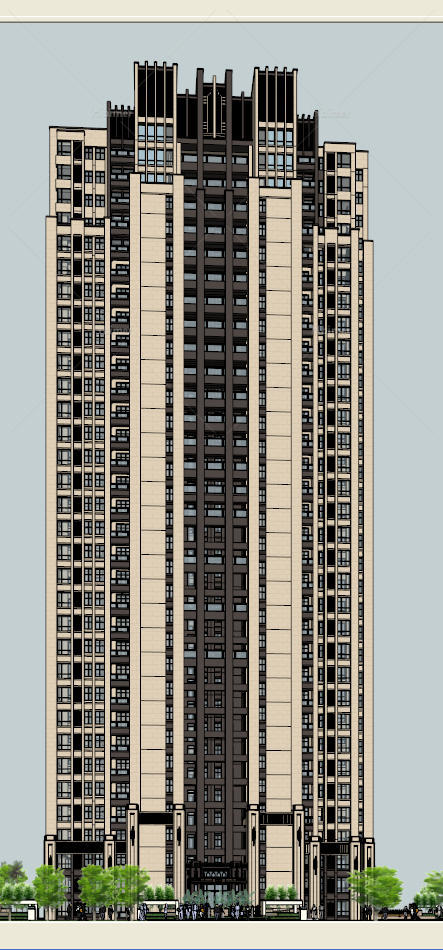 某新古典风格超高层公寓建筑设计SU模型（带入户