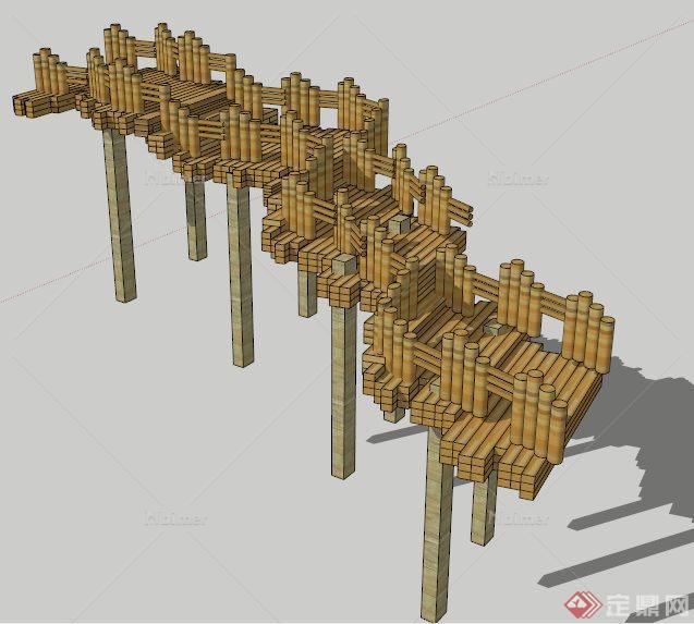 园林景观木制园桥su模型