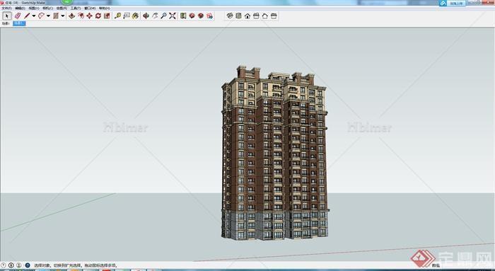 某现代居住楼建筑设计SU模型素材