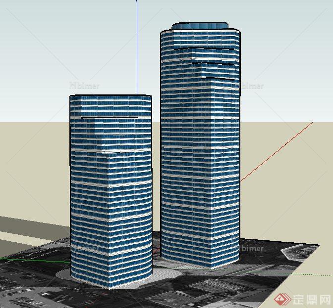 现代某两栋办公建筑设计SU模型